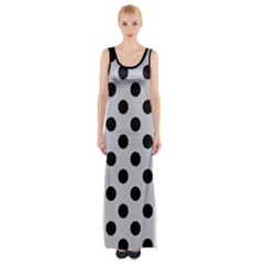 Polka Dots Black On Cloudy Grey Thigh Split Maxi Dress