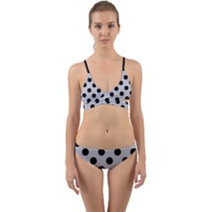 Polka Dots Black On Cloudy Grey Wrap Around Bikini Set by FashionBoulevard