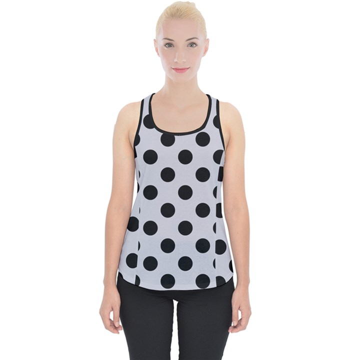 Polka Dots Black On Cloudy Grey Piece Up Tank Top