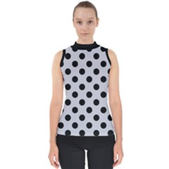 Polka Dots Black On Cloudy Grey Mock Neck Shell Top by FashionBoulevard