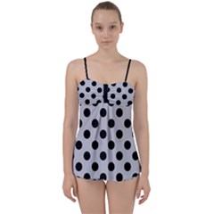 Polka Dots Black On Cloudy Grey Babydoll Tankini Set by FashionBoulevard