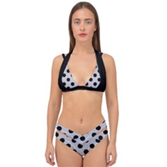 Polka Dots Black On Cloudy Grey Double Strap Halter Bikini Set by FashionBoulevard