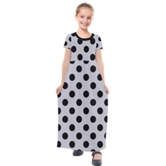 Polka Dots Black On Cloudy Grey Kids  Short Sleeve Maxi Dress by FashionBoulevard