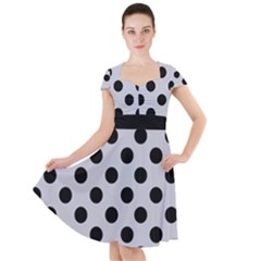 Polka Dots Black On Cloudy Grey Cap Sleeve Midi Dress by FashionBoulevard