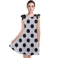 Polka Dots Black On Cloudy Grey Tie Up Tunic Dress by FashionBoulevard