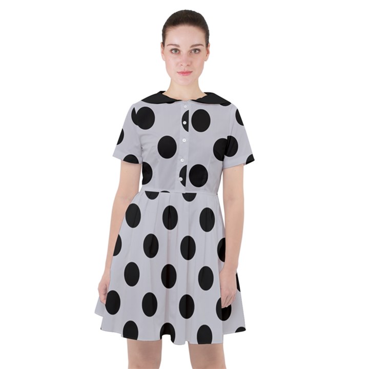 Polka Dots Black On Cloudy Grey Sailor Dress