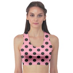 Polka Dots Black On Flamingo Pink Sports Bra by FashionBoulevard