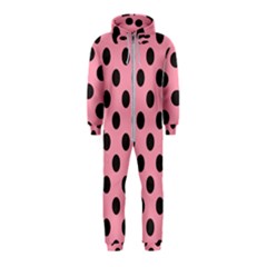 Polka Dots Black On Flamingo Pink Hooded Jumpsuit (kids) by FashionBoulevard