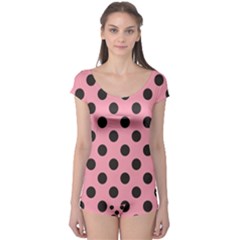 Polka Dots Black On Flamingo Pink Boyleg Leotard  by FashionBoulevard