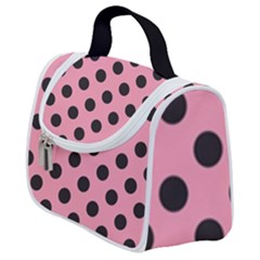 Polka Dots Black On Flamingo Pink Satchel Handbag by FashionBoulevard