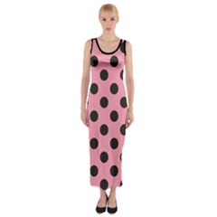 Polka Dots Black On Flamingo Pink Fitted Maxi Dress by FashionBoulevard