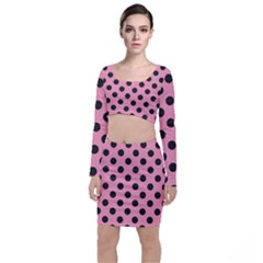 Polka Dots Black On Flamingo Pink Top And Skirt Sets by FashionBoulevard