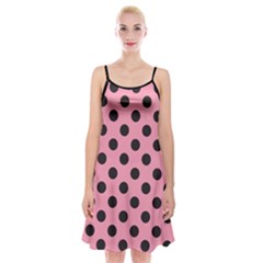 Polka Dots Black On Flamingo Pink Spaghetti Strap Velvet Dress by FashionBoulevard