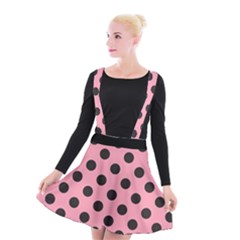 Polka Dots Black On Flamingo Pink Suspender Skater Skirt by FashionBoulevard