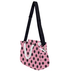 Polka Dots Black On Flamingo Pink Rope Handles Shoulder Strap Bag by FashionBoulevard