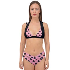 Polka Dots Black On Flamingo Pink Double Strap Halter Bikini Set by FashionBoulevard