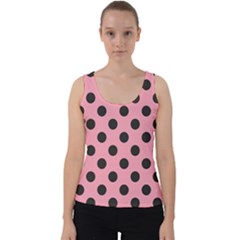 Polka Dots Black On Flamingo Pink Velvet Tank Top by FashionBoulevard