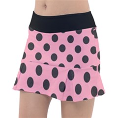 Polka Dots Black On Flamingo Pink Tennis Skorts by FashionBoulevard