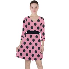 Polka Dots Black On Flamingo Pink Ruffle Dress by FashionBoulevard