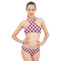 Polka Dots Black On Flamingo Pink High Neck Bikini Set View1