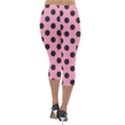 Polka Dots Black On Flamingo Pink Lightweight Velour Capri Leggings  View2