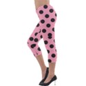 Polka Dots Black On Flamingo Pink Lightweight Velour Capri Leggings  View3