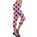 Polka Dots Black On Flamingo Pink Lightweight Velour Capri Leggings  View4