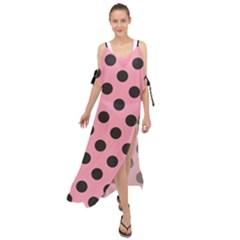 Polka Dots Black On Flamingo Pink Maxi Chiffon Cover Up Dress by FashionBoulevard