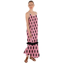 Polka Dots Black On Flamingo Pink Cami Maxi Ruffle Chiffon Dress by FashionBoulevard