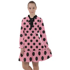 Polka Dots Black On Flamingo Pink All Frills Chiffon Dress by FashionBoulevard