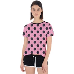 Polka Dots Black On Flamingo Pink Open Back Sport Tee by FashionBoulevard