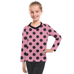 Polka Dots Black On Flamingo Pink Kids  Long Mesh Tee