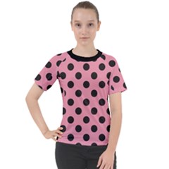 Polka Dots Black On Flamingo Pink Women s Sport Raglan Tee