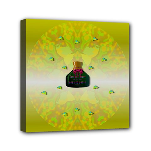 Birds And Sunshine With A Big Bottle Peace And Love Mini Canvas 6  X 6  (stretched) by pepitasart