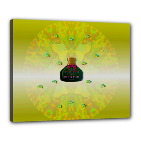 Birds And Sunshine With A Big Bottle Peace And Love Canvas 20  X 16  (stretched) by pepitasart