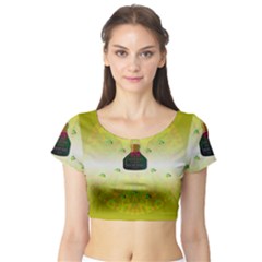 Birds And Sunshine With A Big Bottle Peace And Love Short Sleeve Crop Top by pepitasart