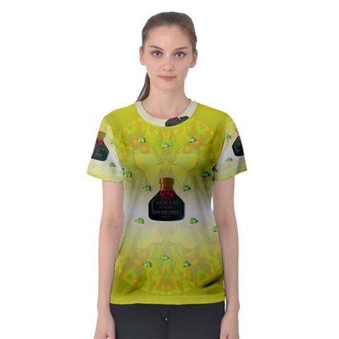 Birds And Sunshine With A Big Bottle Peace And Love Women s Sport Mesh Tee by pepitasart