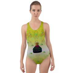 Birds And Sunshine With A Big Bottle Peace And Love Cut-out Back One Piece Swimsuit by pepitasart