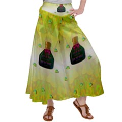 Birds And Sunshine With A Big Bottle Peace And Love Satin Palazzo Pants by pepitasart