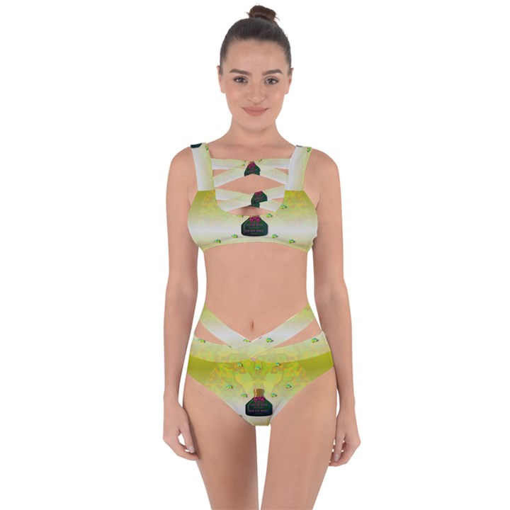 Birds And Sunshine With A Big Bottle Peace And Love Bandaged Up Bikini Set 