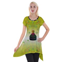 Birds And Sunshine With A Big Bottle Peace And Love Short Sleeve Side Drop Tunic by pepitasart