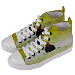 Birds And Sunshine With A Big Bottle Peace And Love Women s Mid-top Canvas Sneakers by pepitasart