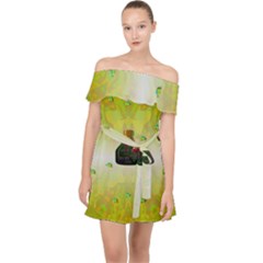 Birds And Sunshine With A Big Bottle Peace And Love Off Shoulder Chiffon Dress by pepitasart