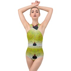 Birds And Sunshine With A Big Bottle Peace And Love Cross Front Low Back Swimsuit by pepitasart