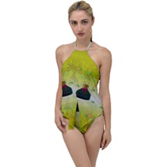 Birds And Sunshine With A Big Bottle Peace And Love Go With The Flow One Piece Swimsuit by pepitasart