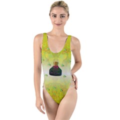 Birds And Sunshine With A Big Bottle Peace And Love High Leg Strappy Swimsuit by pepitasart