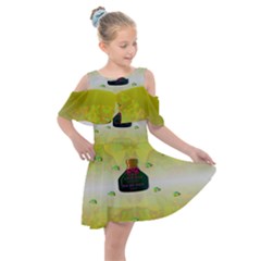 Birds And Sunshine With A Big Bottle Peace And Love Kids  Shoulder Cutout Chiffon Dress by pepitasart