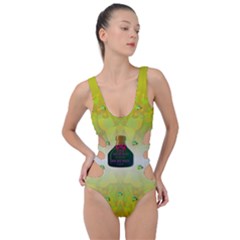 Birds And Sunshine With A Big Bottle Peace And Love Side Cut Out Swimsuit by pepitasart