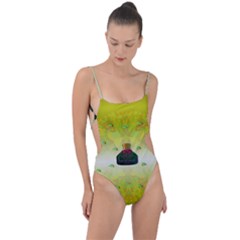 Birds And Sunshine With A Big Bottle Peace And Love Tie Strap One Piece Swimsuit by pepitasart