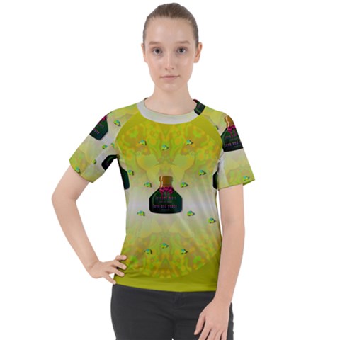 Birds And Sunshine With A Big Bottle Peace And Love Women s Sport Raglan Tee by pepitasart